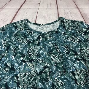 J.Jill Shirt Womens XL Green Blue Progress Shirttail Tee Pima Cotton Leaf Print